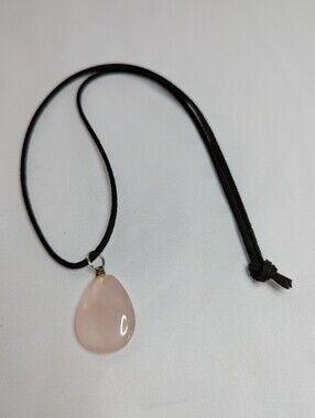 Rose Quartz Teardrop Pendant Necklace - Black Cord